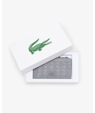 Lacoste - Zip Credit Card Holder in Leather - Grey | blockshops
