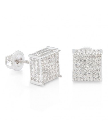 King Ice - Triple-Row Stud Earrings  - White Gold