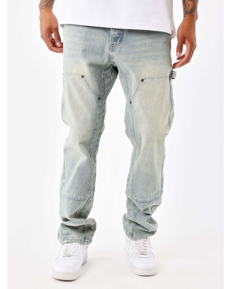 Project X Paris - Wide Leg Jeans With Carpenter Details - Blue Denim