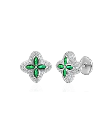 APORRO BRAND - Iced Luminous Clover Earrings - Green Diamond