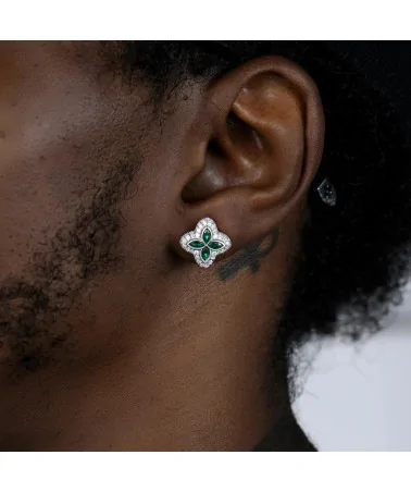 APORRO BRAND - Iced Luminous Clover Earrings - Green Diamond | bloc...