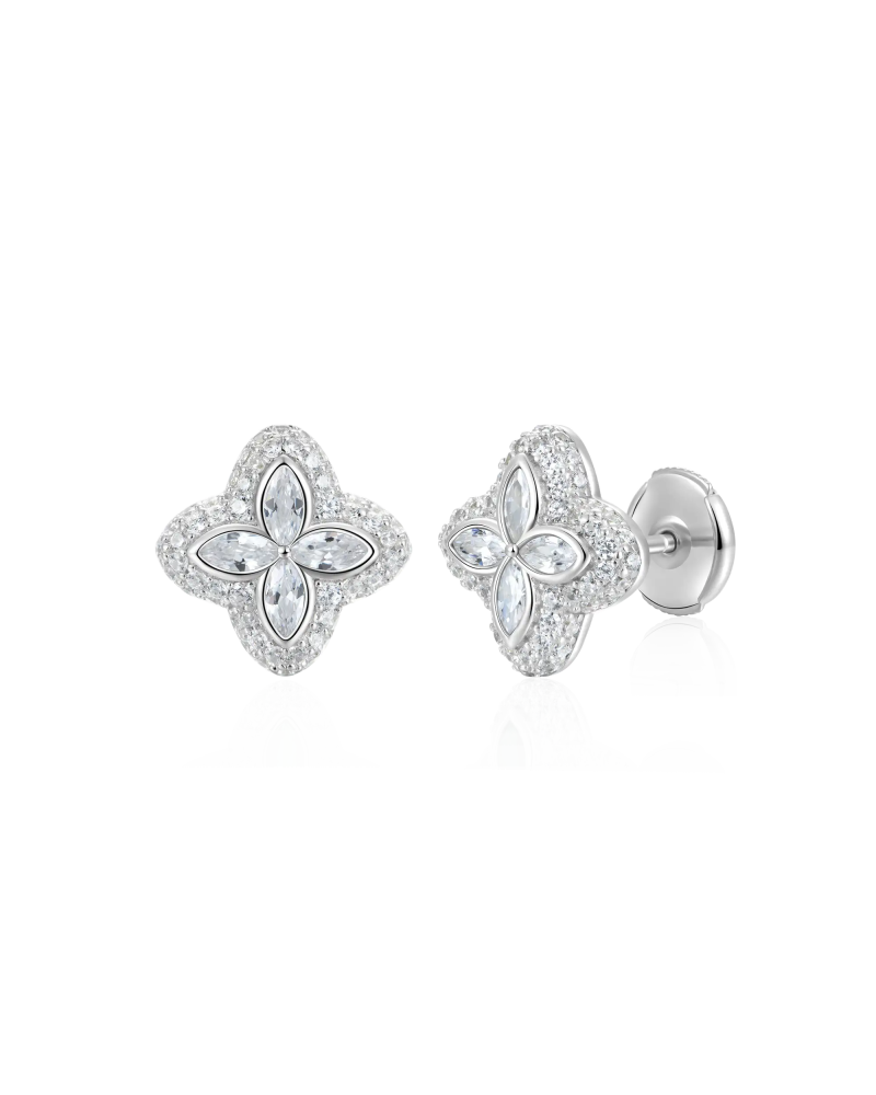 APORRO BRAND - Iced Luminous Clover Earrings - White Diamond
