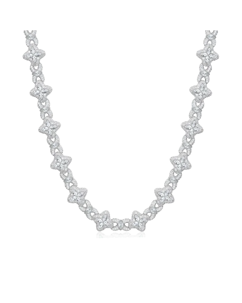 APORRO BRAND - Iced Luminous Clover Necklace & Wallet Chain - White Diamond