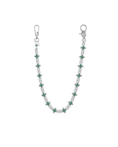 APORRO BRAND - Iced Luminous Clover Necklace & Wallet Chain - White Gold