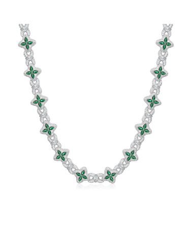 APORRO BRAND - Iced Luminous Clover Necklace & Wallet Chain - White Gold