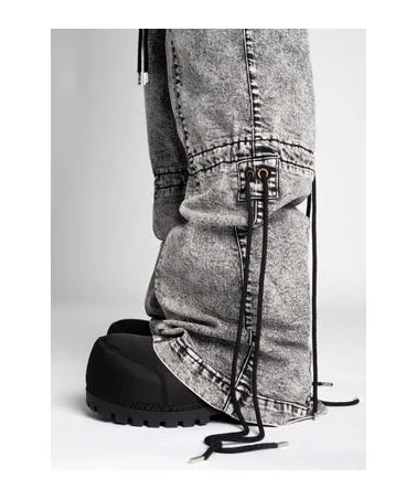 Guapi Clothing - Obsidian Black Dice Ltd Pockets Flared Denim - Bla...