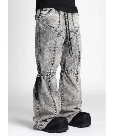 Guapi Clothing - Obsidian Black Dice Ltd Pockets Flared Denim - Bla...