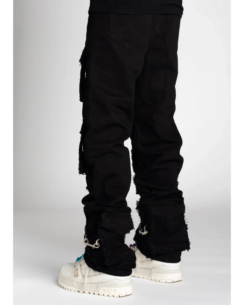 Guapi Clothing - Obsidian Black Dice Ltd Pockets Flared Denim - Bla...