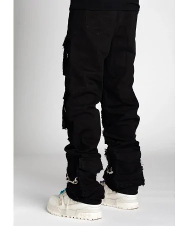 Guapi Clothing - Obsidian Black Dice Ltd Pockets Flared Denim - Bla...