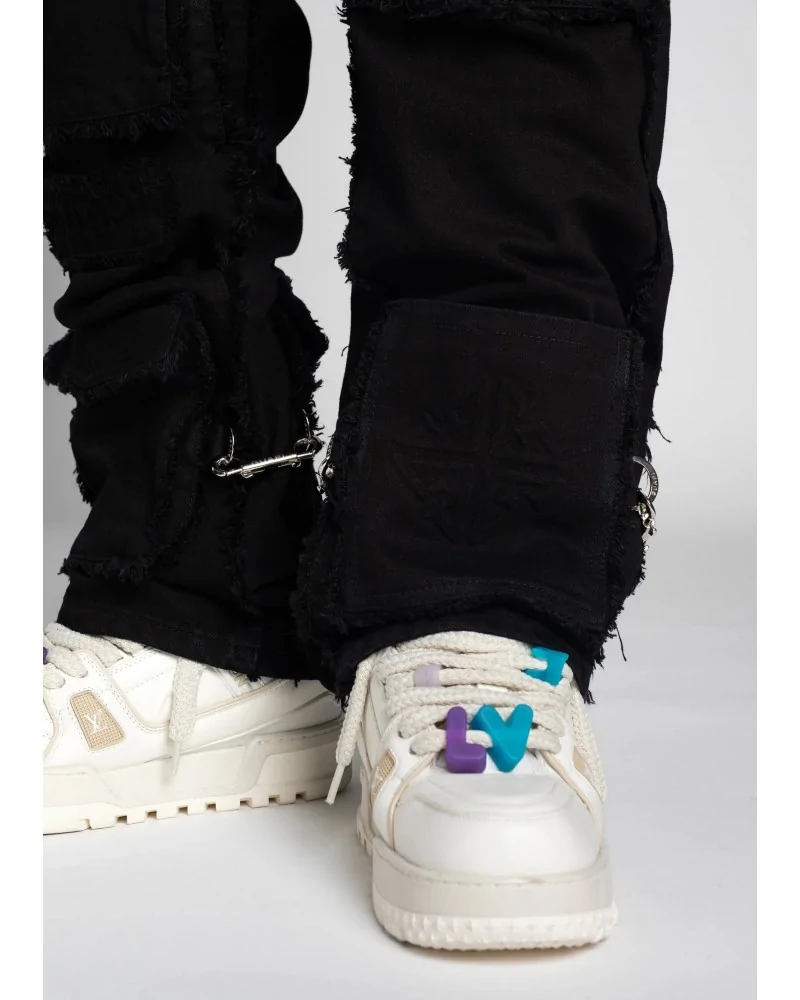 Guapi Clothing - Obsidian Black Dice Ltd Pockets Flared Denim - Bla...