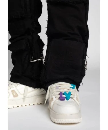 Guapi Clothing - Obsidian Black Dice Ltd Pockets Flared Denim - Bla...