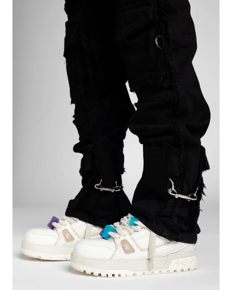 Guapi Clothing - Obsidian Black Dice Ltd Pockets Flared Denim - Bla...