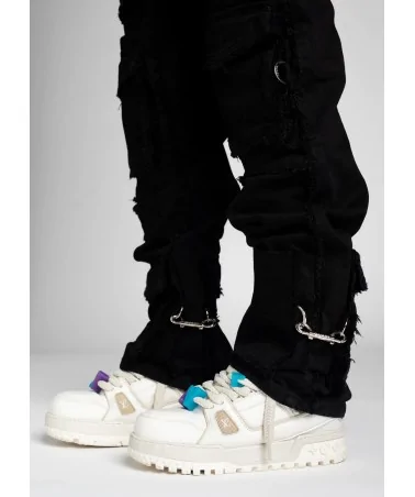 Guapi Clothing - Obsidian Black Dice Ltd Pockets Flared Denim - Bla...