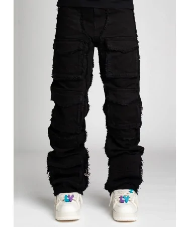 Guapi Clothing - Obsidian Black Dice Ltd Pockets Flared Denim - Bla...