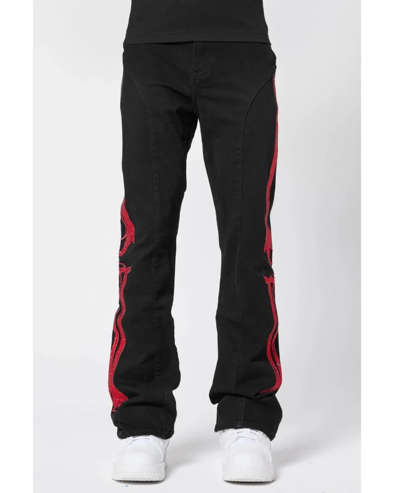 Guapi Clothing - Obsidian Black Dice Ltd Pockets Flared Denim - Bla...