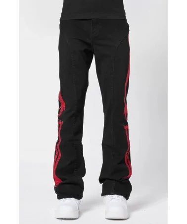 Guapi Clothing - Obsidian Black Dice Ltd Pockets Flared Denim - Bla...