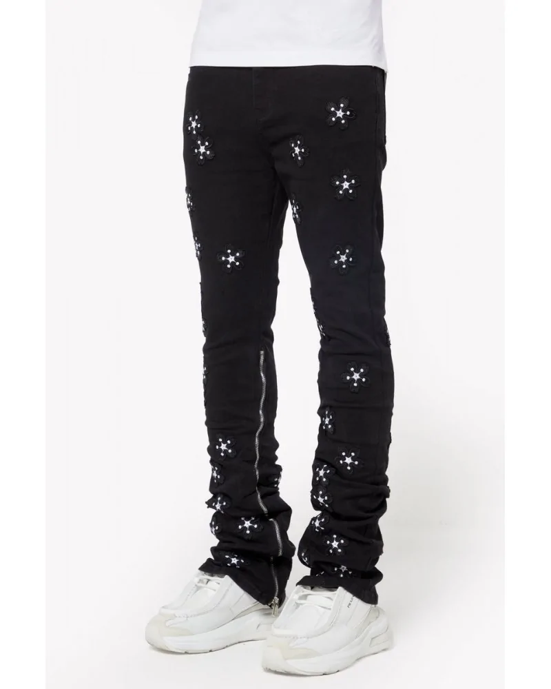 Guapi Clothing - Obsidian Black Blossom Denim Jeans - Black