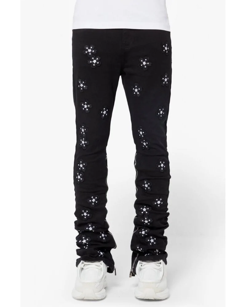 Guapi Clothing - Obsidian Black Blossom Denim Jeans - Black