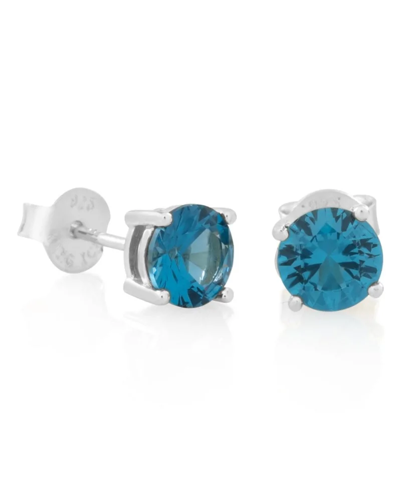 King ice - Blue Brilliant-Cut Stud Earrings - Sterling Silver / White Gold / 6mm