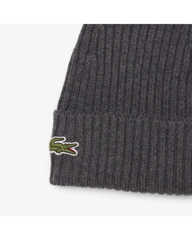 Lacoste - Rib Knit Brushed Wool Beanie - Dark Grey