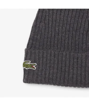 Lacoste - Rib Knit Brushed Wool Beanie - Dark Grey