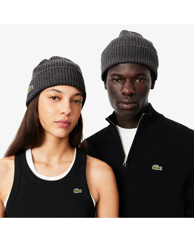 Lacoste - Rib Knit Brushed Wool Beanie - Dark Grey