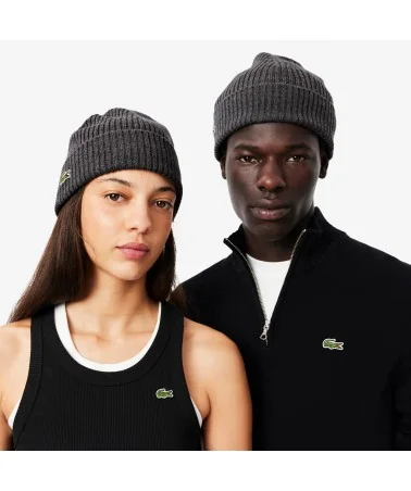 Lacoste - Rib Knit Brushed Wool Beanie - Dark Grey