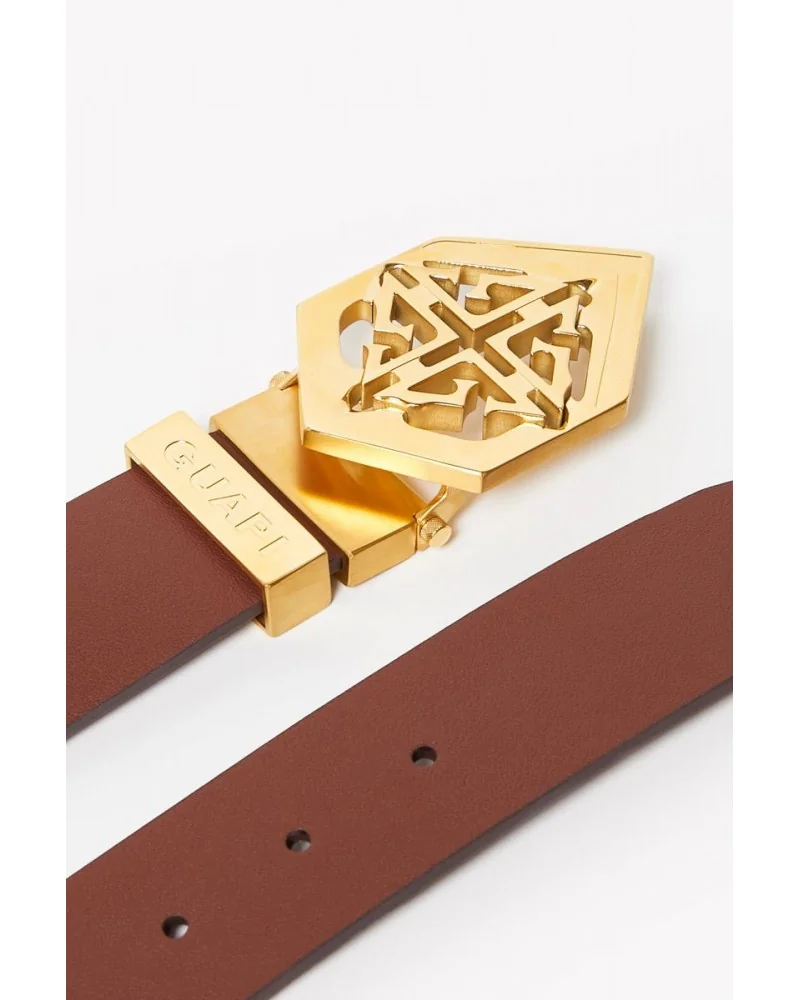 Guapi - Emblem Leather Belt - Brown / Gold