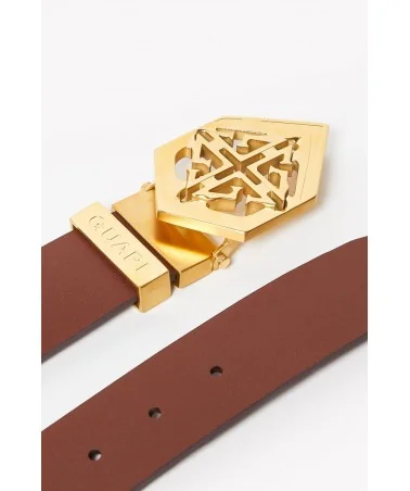 Guapi - Emblem Leather Belt - Brown / Gold
