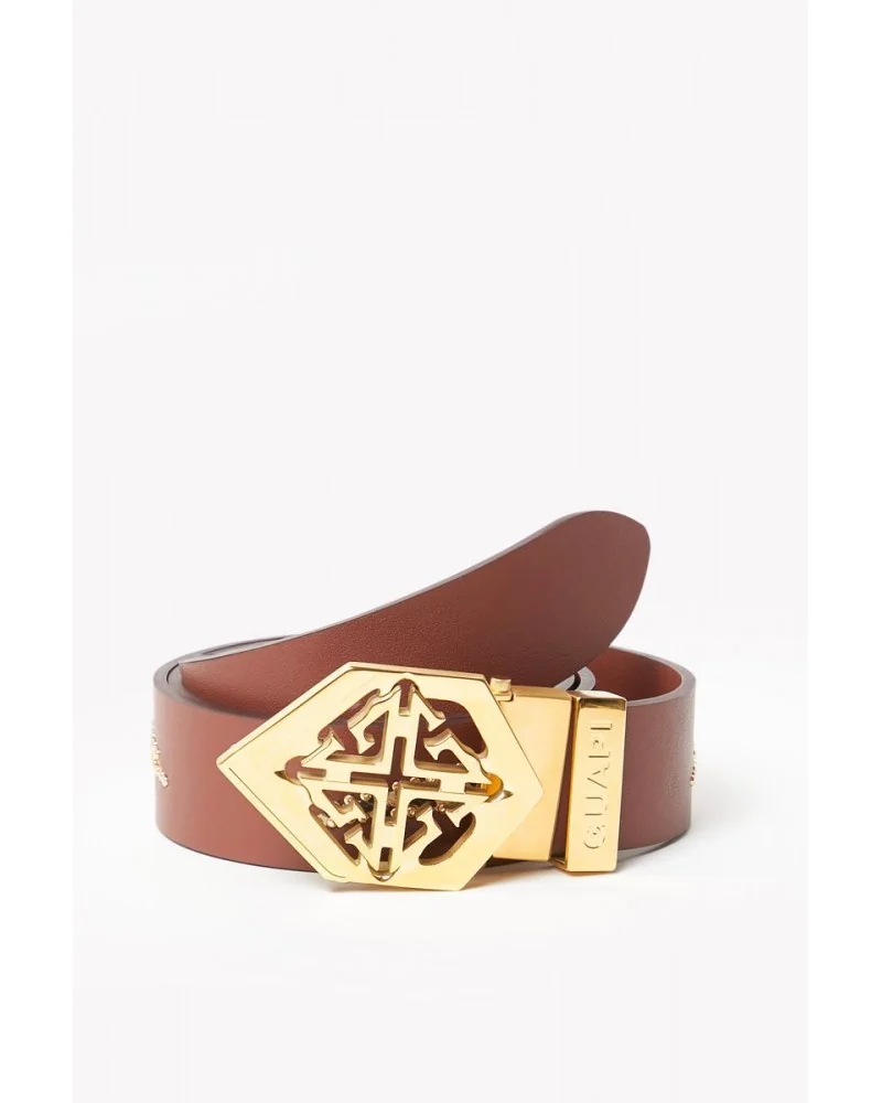 Guapi - Emblem Leather Belt - Brown / Gold