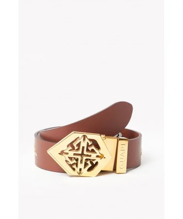 Guapi - Emblem Leather Belt - Brown / Gold