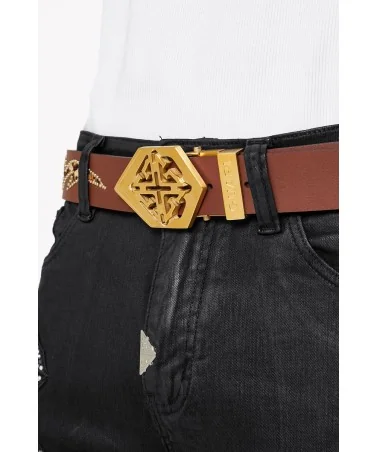 Guapi - Emblem Leather Belt - Brown / Gold