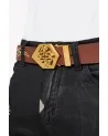 Guapi - Emblem Leather Belt - Brown / Gold