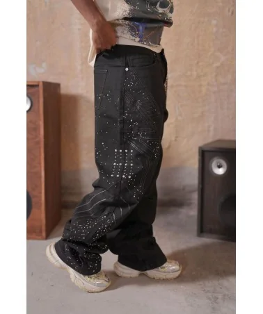 Elite Premium Jeans - Elite Star Embellished Baggy Jeans - Black