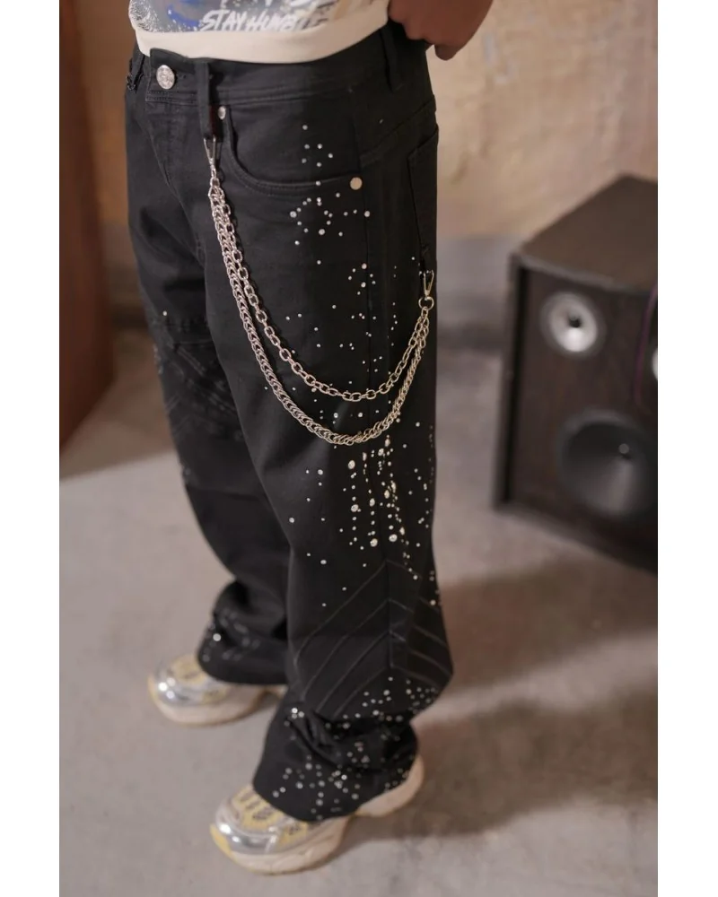 Elite Premium Jeans - Elite Star Embellished Baggy Jeans - Black