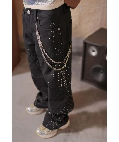 Elite Premium Jeans - Elite Star Embellished Baggy Jeans - Black