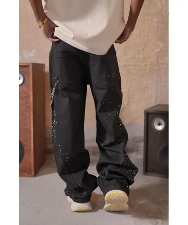 Elite Premium Jeans - Elite Star Embellished Baggy Jeans - Black