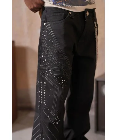 Elite Premium Jeans - Elite Star Embellished Baggy Jeans - Black