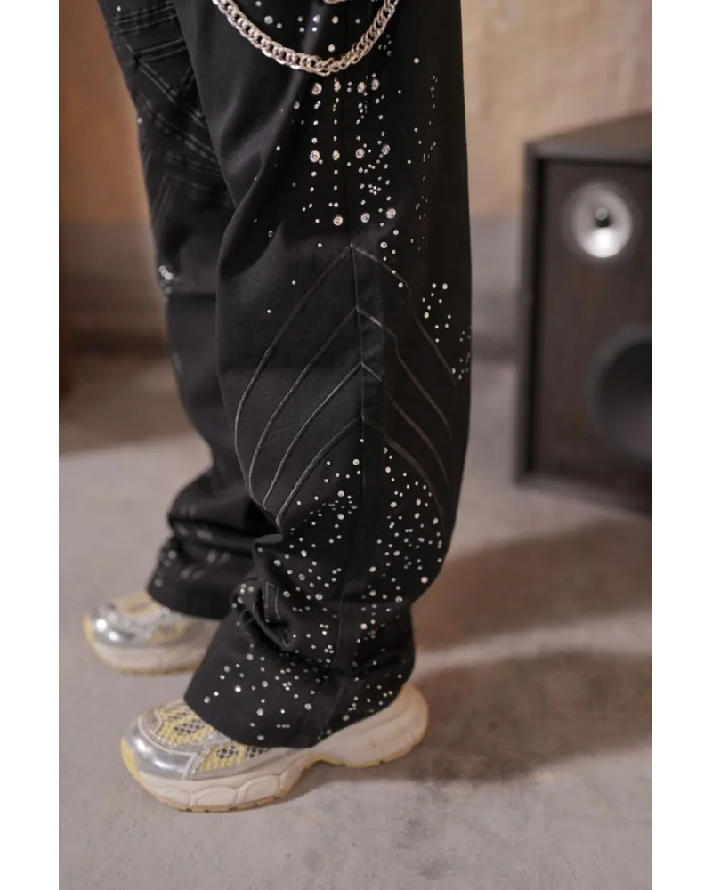 Elite Premium Jeans - Elite Star Embellished Baggy Jeans - Black