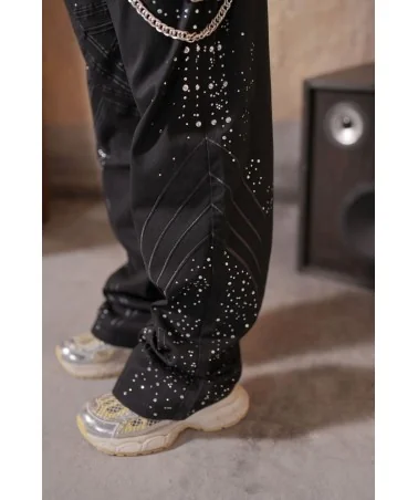 Elite Premium Jeans - Elite Star Embellished Baggy Jeans - Black