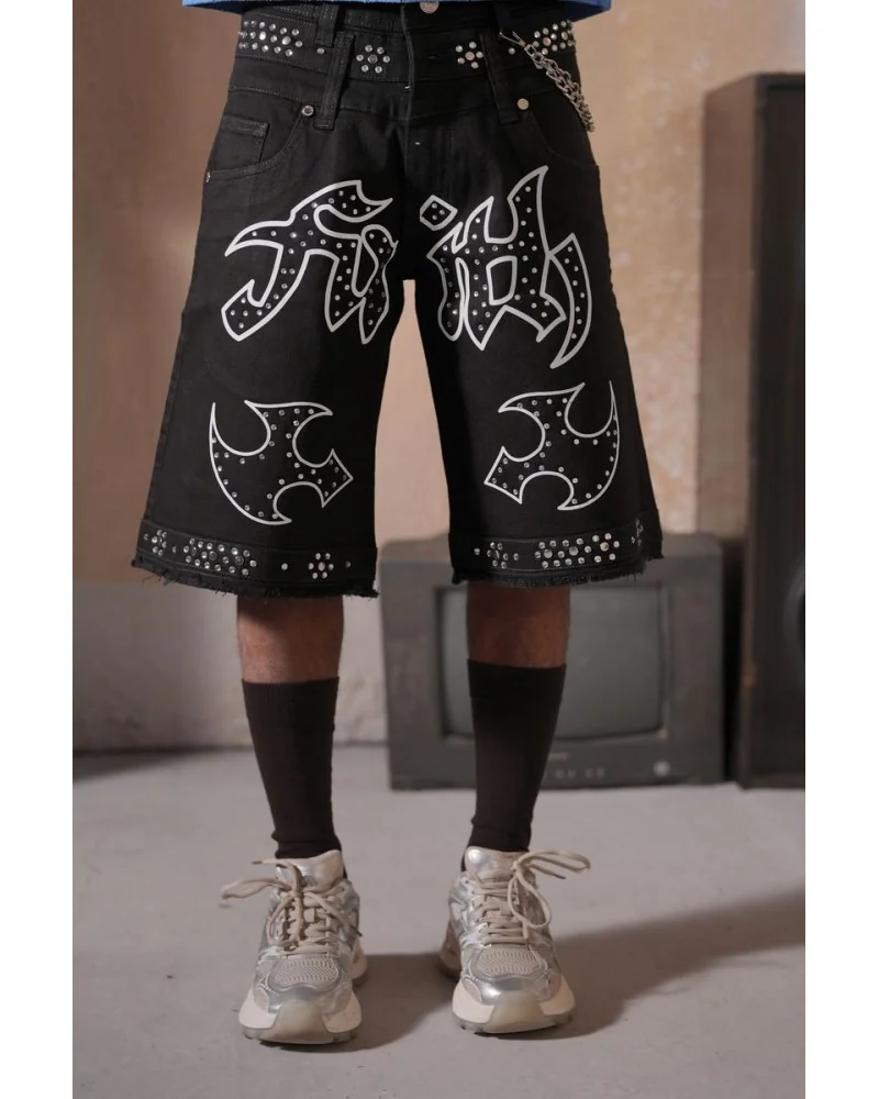 Elite Premium Jeans - Faith Embellished Double Waist Short - Black