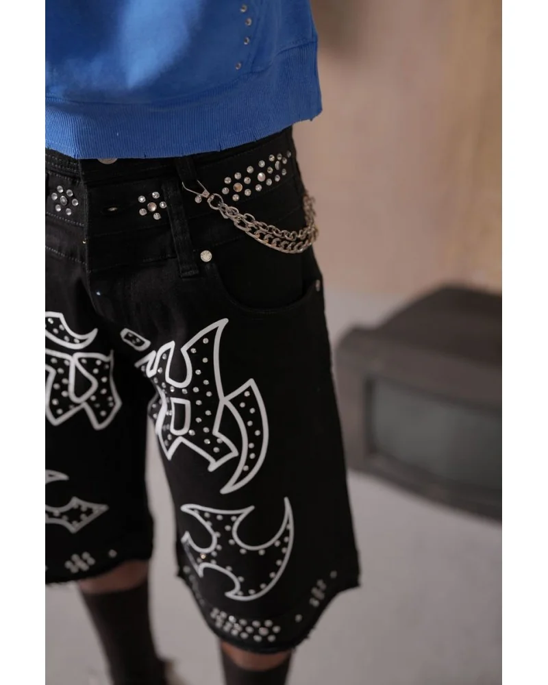 Elite Premium Jeans - Faith Embellished Double Waist Short - Black