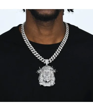 APORRO BRAND - Jesus Piece Fully Iced Chain - White Gold