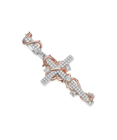 APORRO BRAND - Thorned Rose Cross Tennis Chain - White Gold