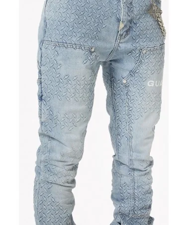 Guapi Clothing - Aqua Blue Steel Plate Carpenter Denim Pant - Light Blue