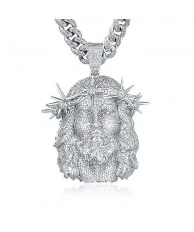 APORRO BRAND - Jesus Piece Fully Iced Chain - White Gold