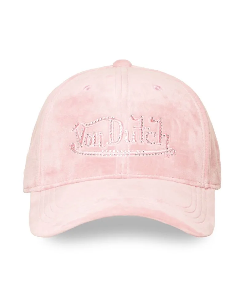 Von Dutch - Rhinestone Rose Velvet Cap - Pink