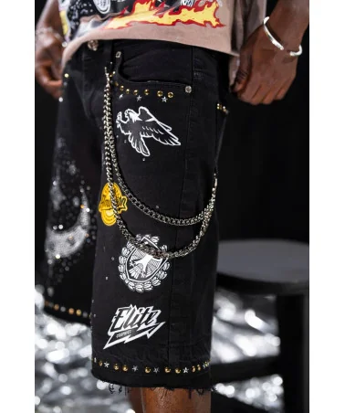 Elite Premium Jeans - Faith Embellished Double Waist Short - Black
