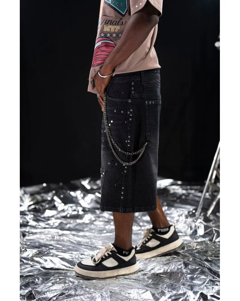 Elite Premium Jeans - Faith Embellished Double Waist Short - Black