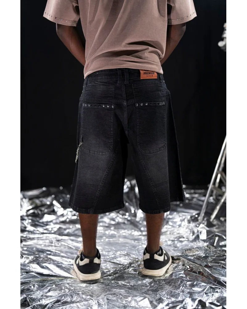 Elite Premium Jeans - Faith Embellished Double Waist Short - Black